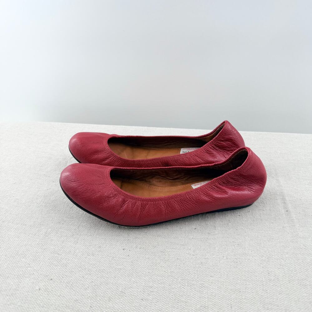 Lanvin Textured Leather Slip On Ruched Round Toe Ballet Flats Red Women's EU 37
